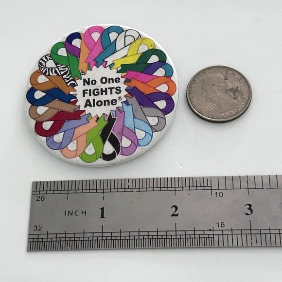 No One Fights Alone Awareness Ribbon Fight together Pinback PIn Button - Picture 2 of 3